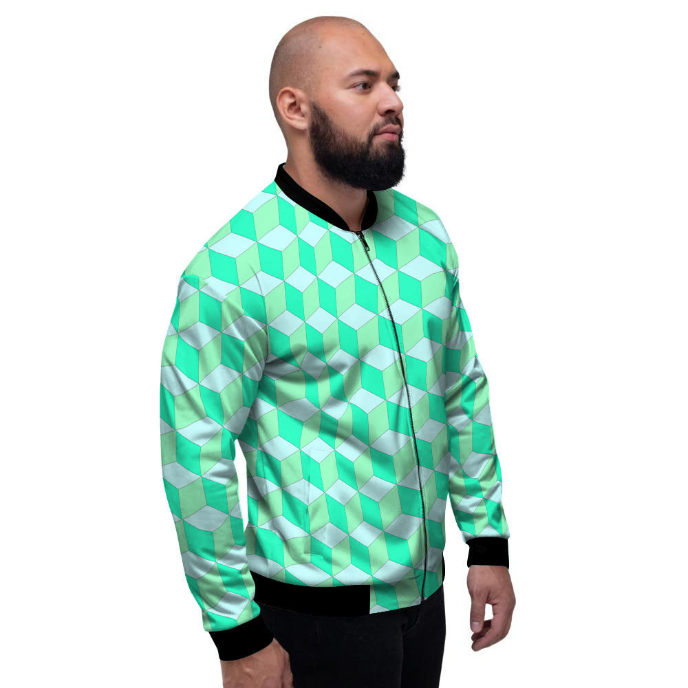 Cube Shape Green Geometric Print Pattern Men's Bomber Jacket-grizzshop