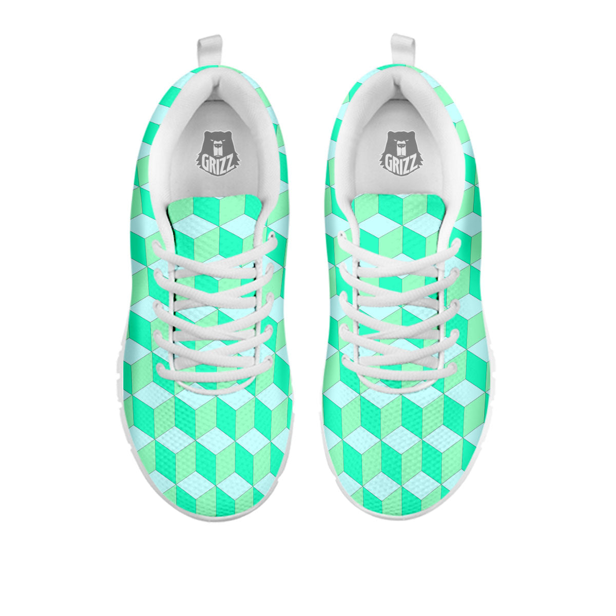 Cube Shape Green Geometric Print Pattern White Sneaker-grizzshop