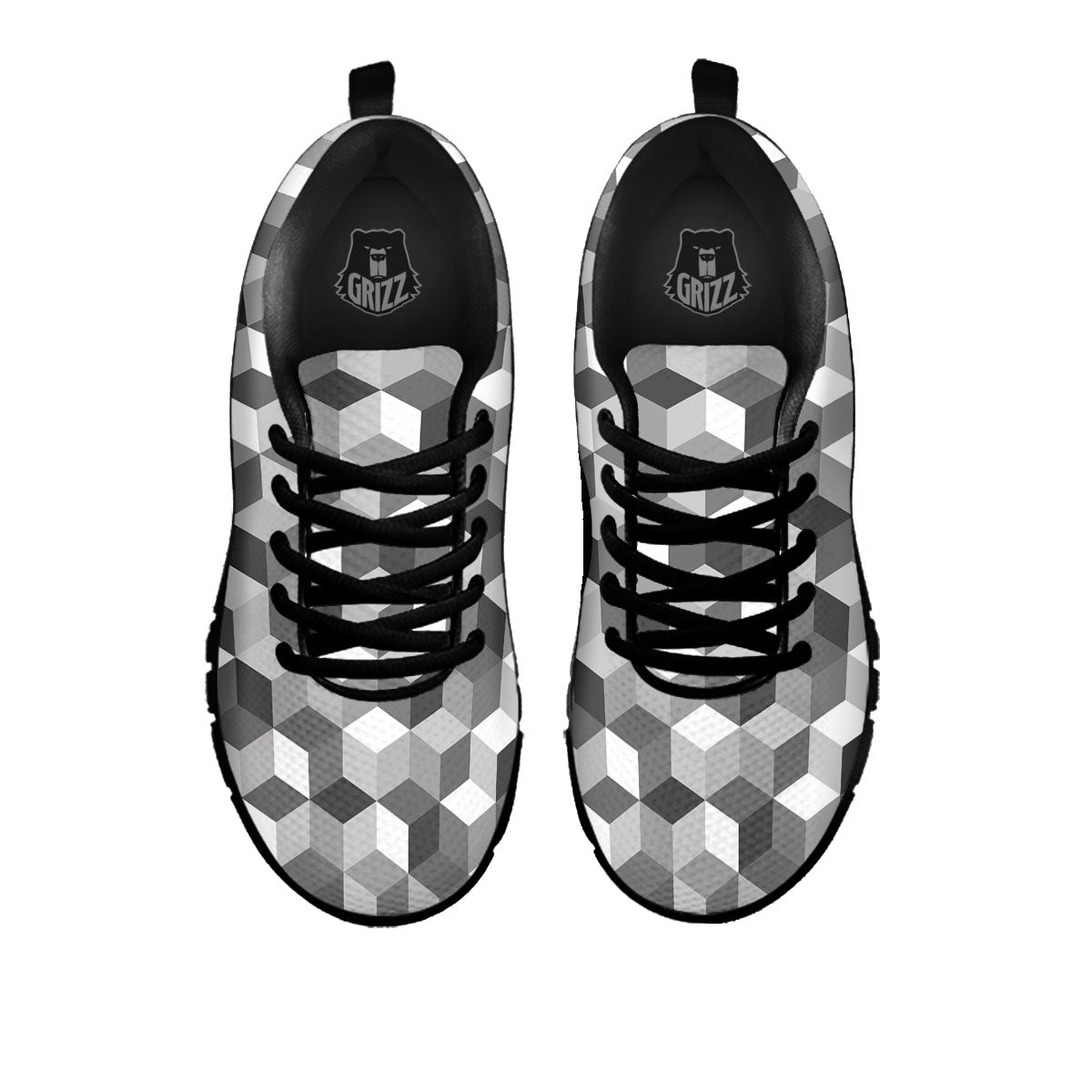 Cube Shape Grey Geometric Print Pattern Black Sneaker-grizzshop