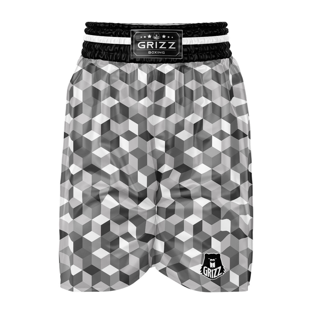 Cube Shape Grey Geometric Print Pattern Boxing Shorts-grizzshop