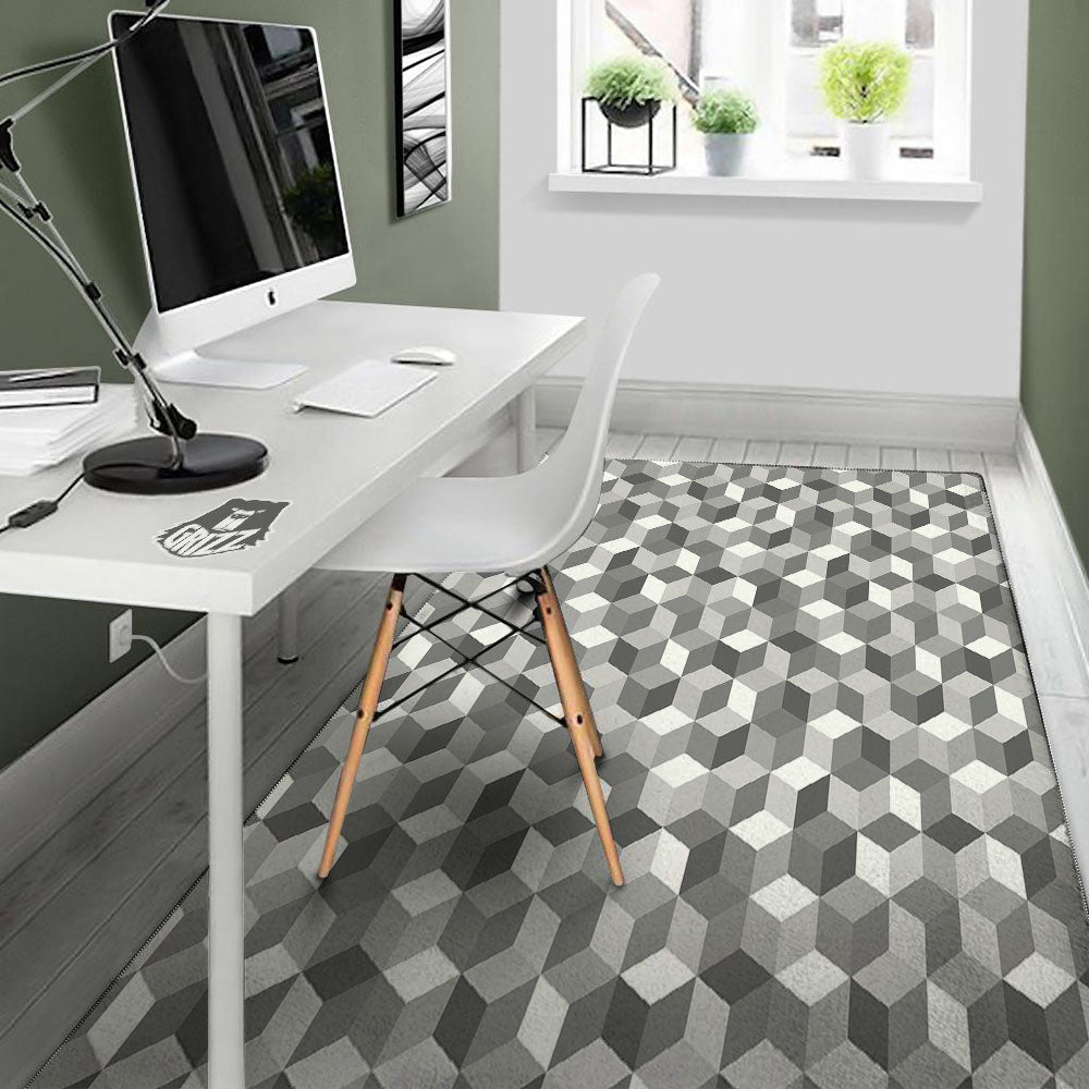 Cube Shape Grey Geometric Print Pattern Floor Mat-grizzshop