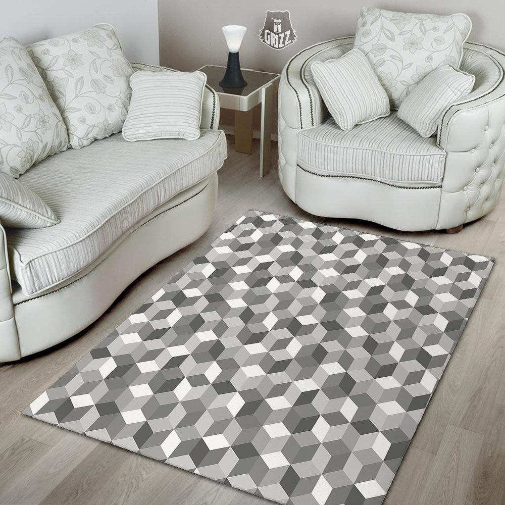 Cube Shape Grey Geometric Print Pattern Floor Mat-grizzshop