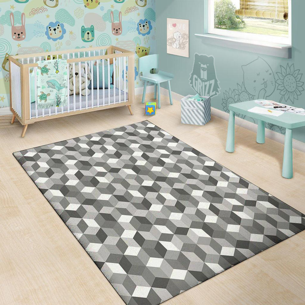 Cube Shape Grey Geometric Print Pattern Floor Mat-grizzshop