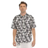 Cube Shape Grey Geometric Print Pattern Men's Short Sleeve Shirts-grizzshop