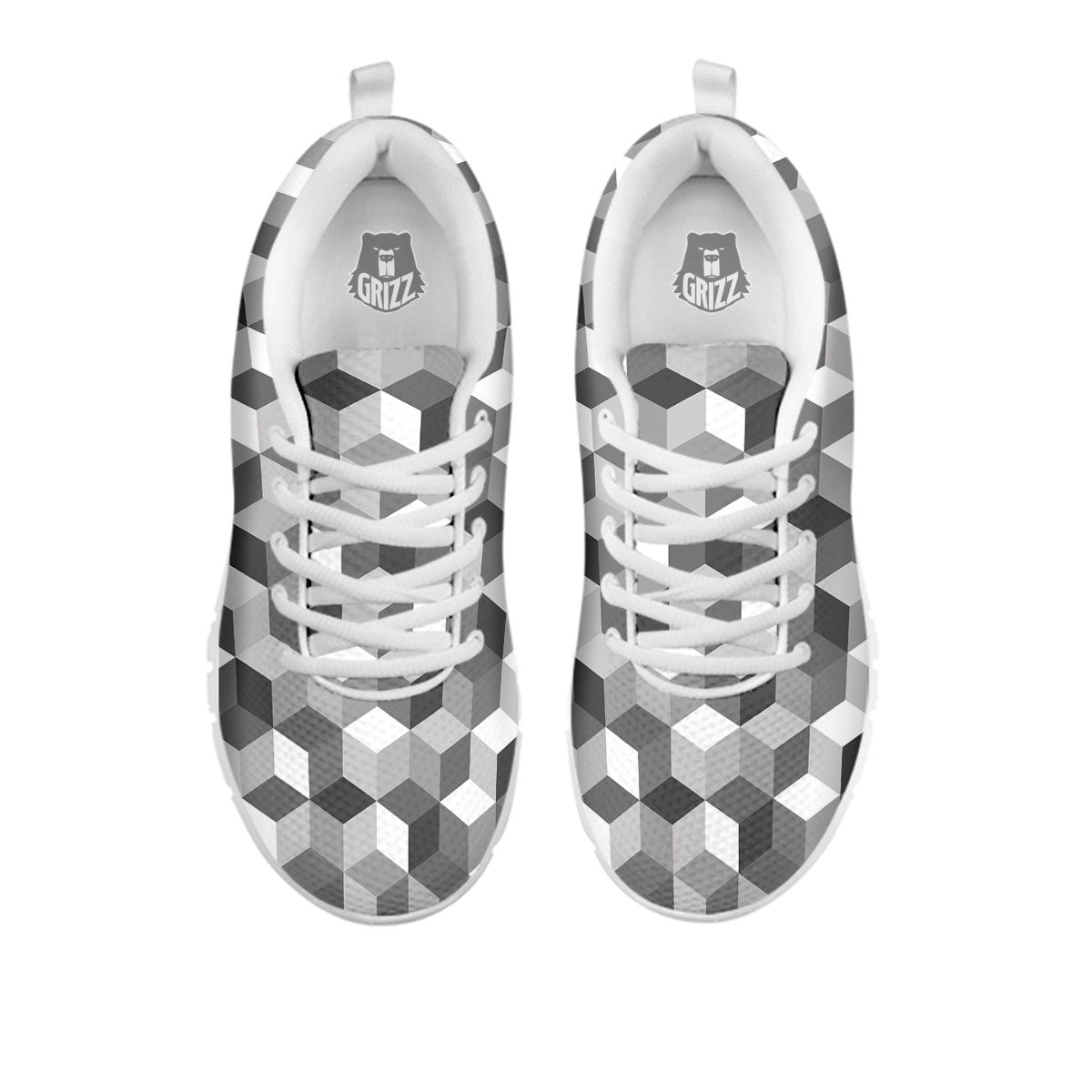 Cube Shape Grey Geometric Print Pattern White Sneaker-grizzshop