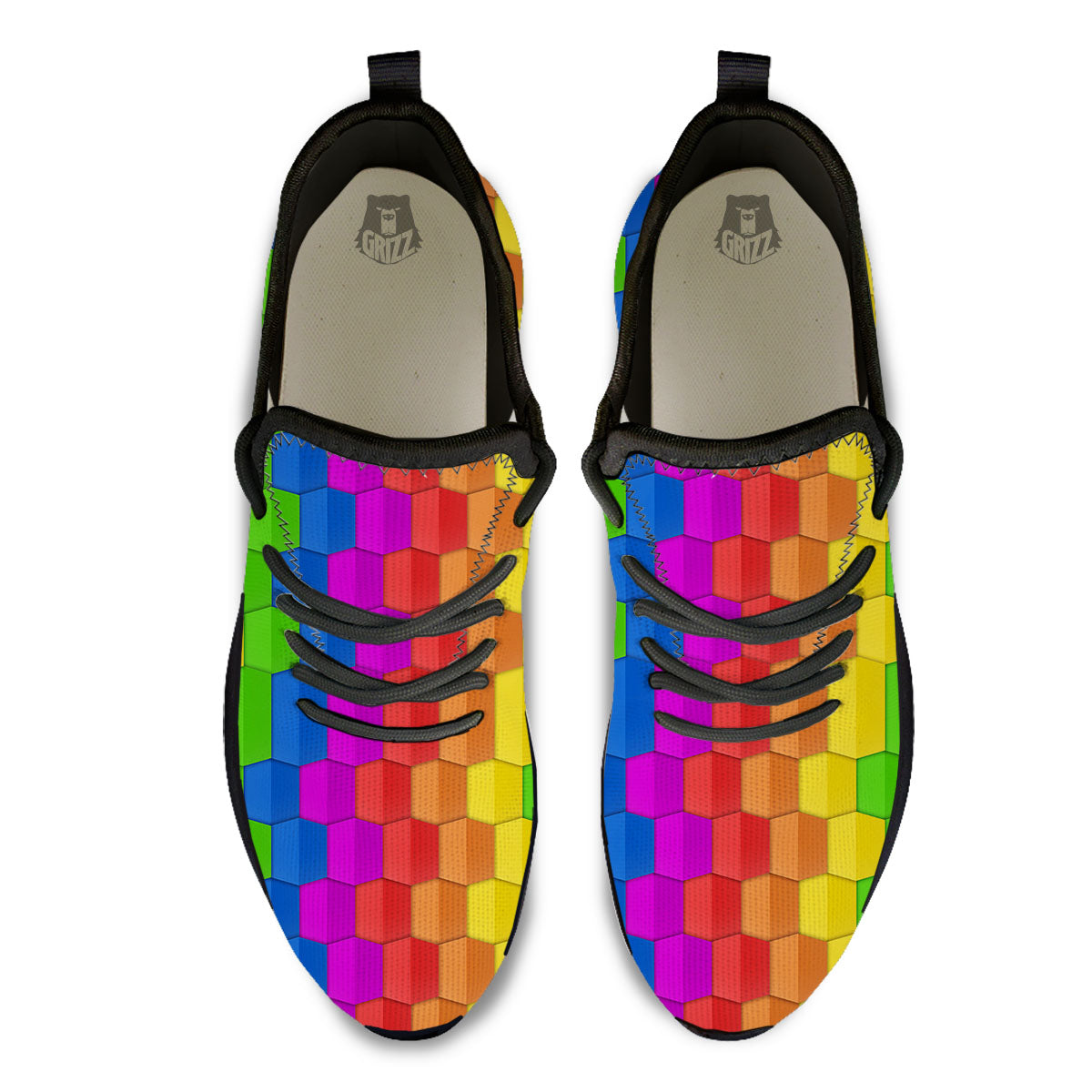 Cubes Rainbow Print Pattern Black Athletic Shoes-grizzshop