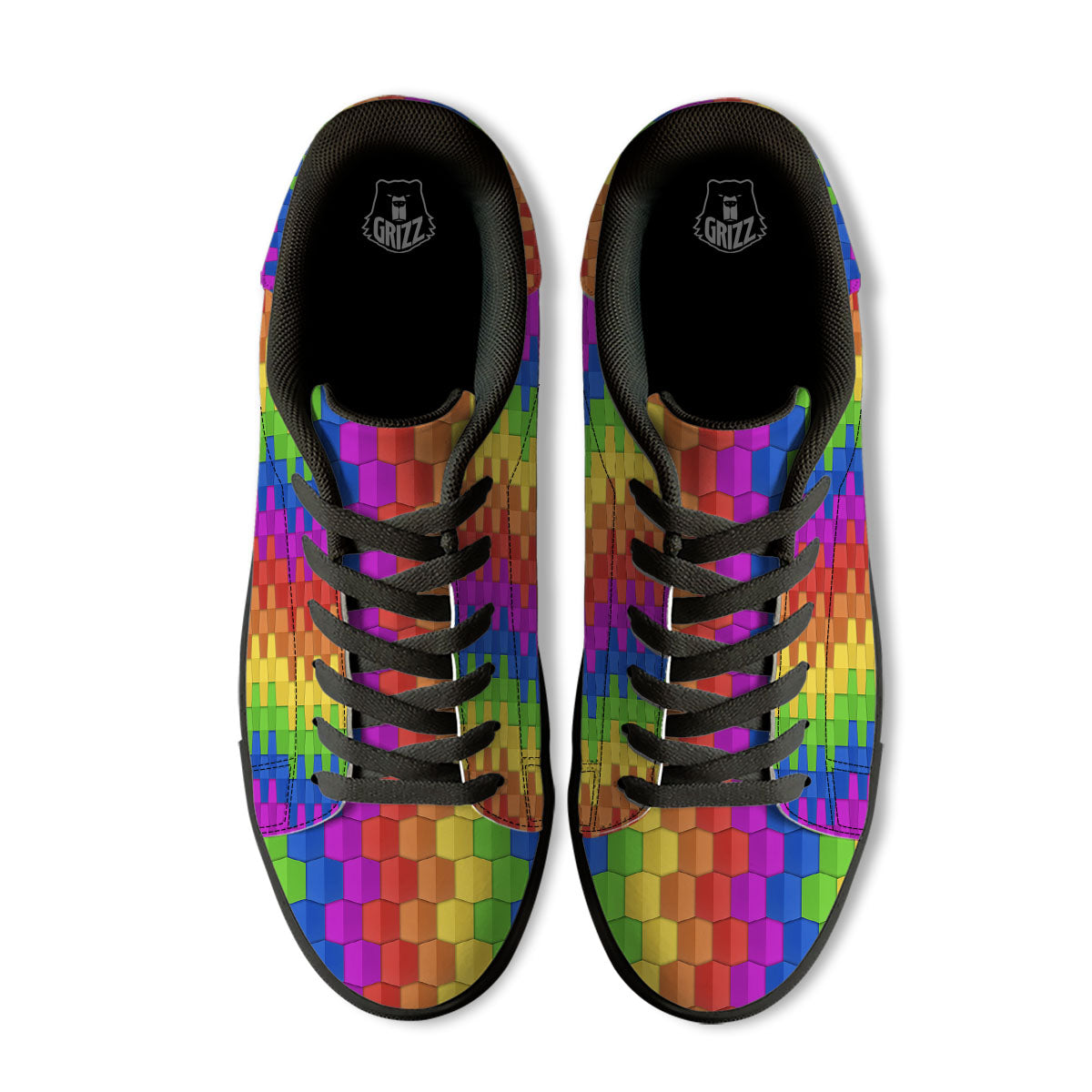 Cubes Rainbow Print Pattern Black Low Top Sneakers-grizzshop