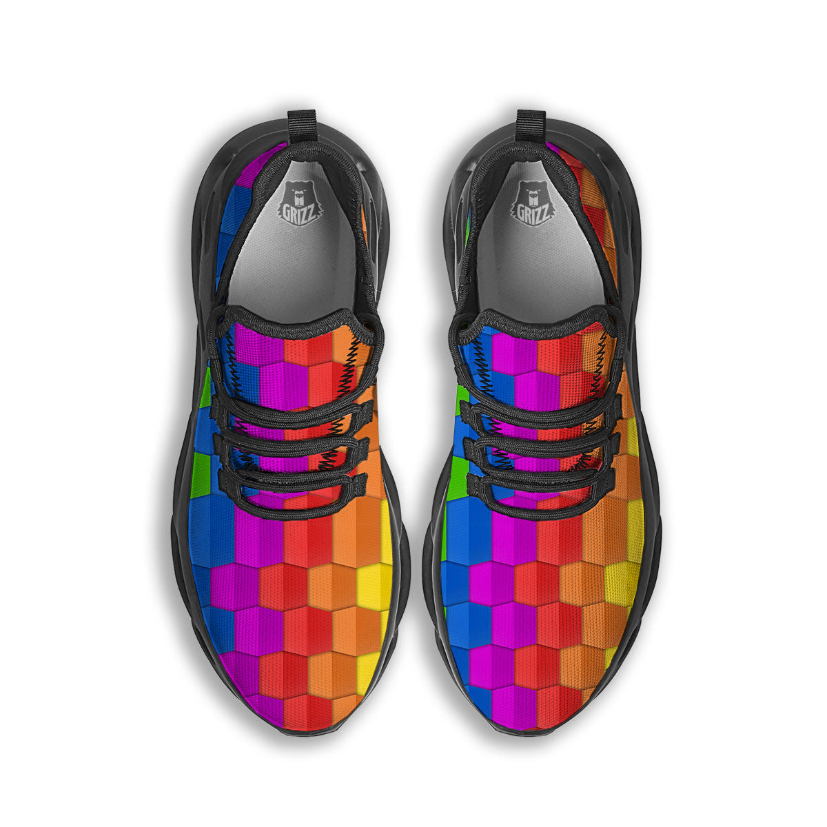 Cubes Rainbow Print Pattern Black Running Shoes-grizzshop