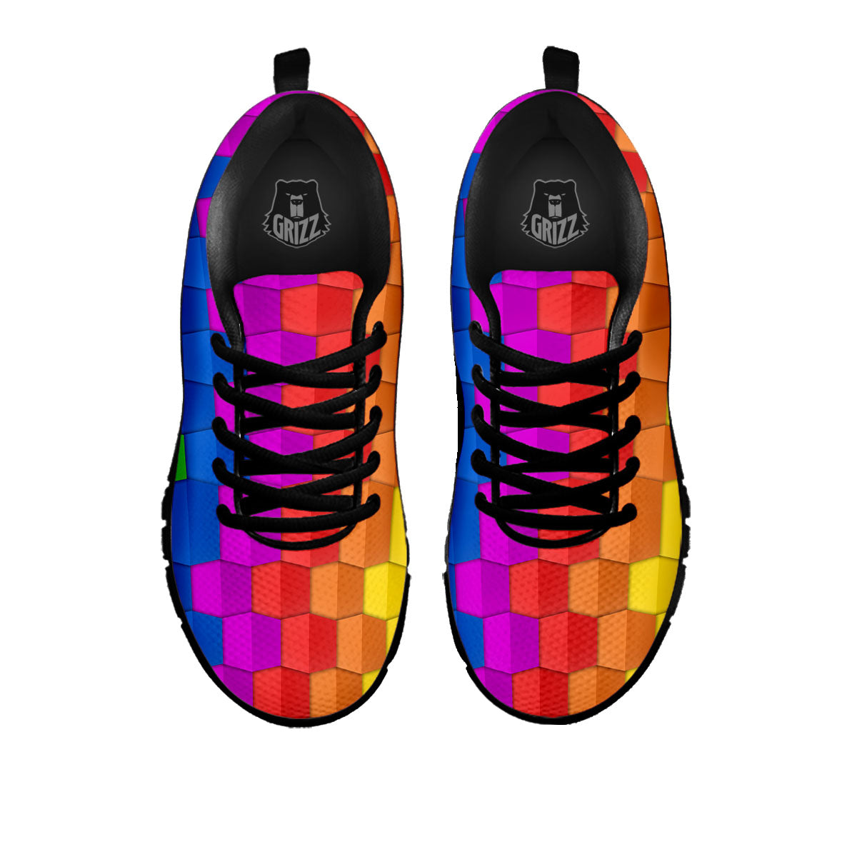 Cubes Rainbow Print Pattern Black Sneaker-grizzshop