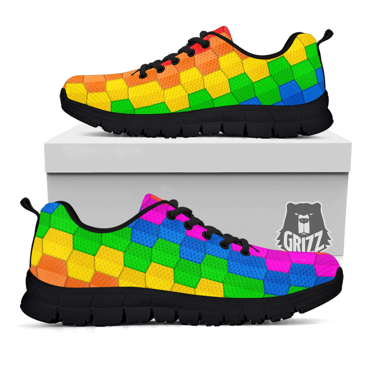 Cubes Rainbow Print Pattern Black Sneaker-grizzshop