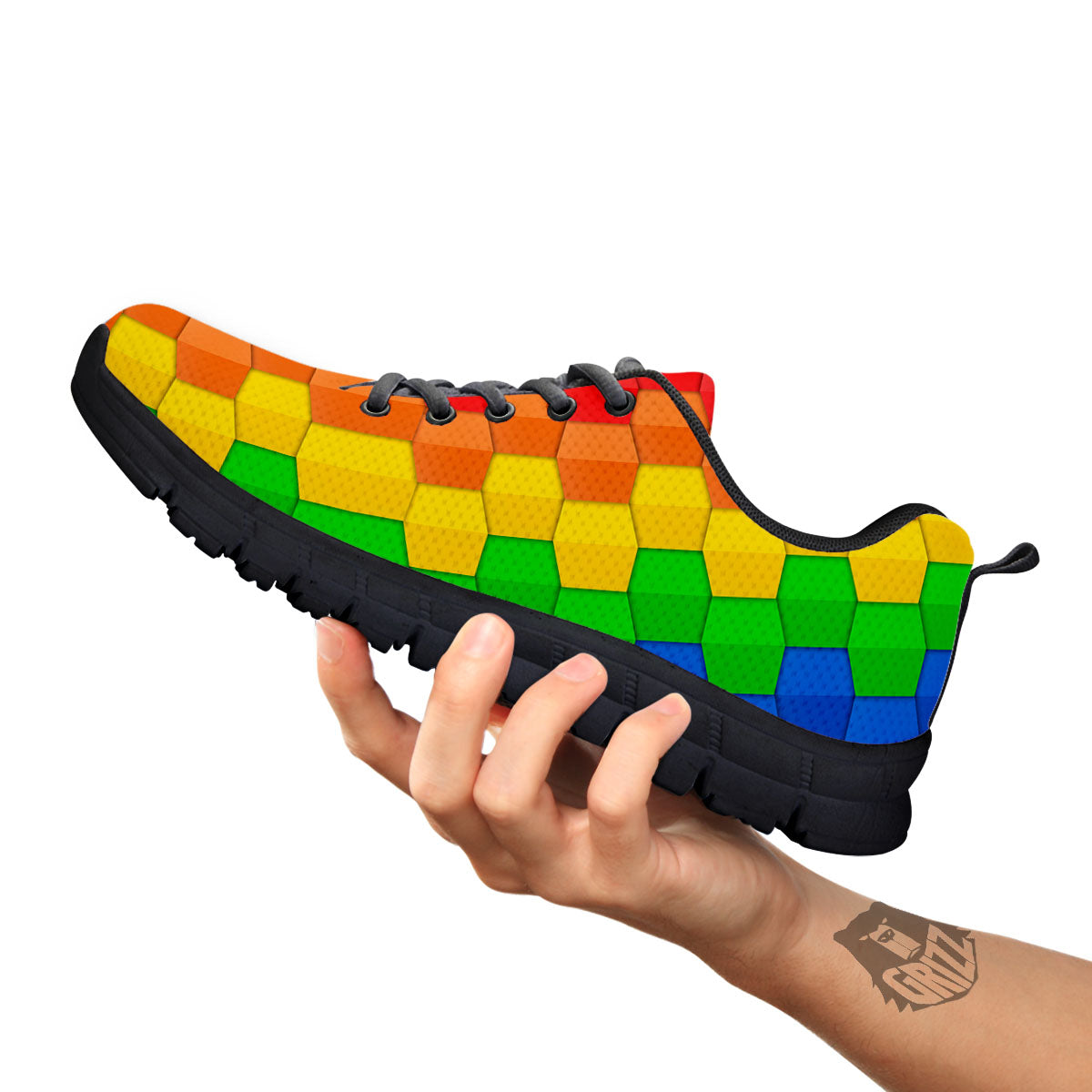 Cubes Rainbow Print Pattern Black Sneaker-grizzshop