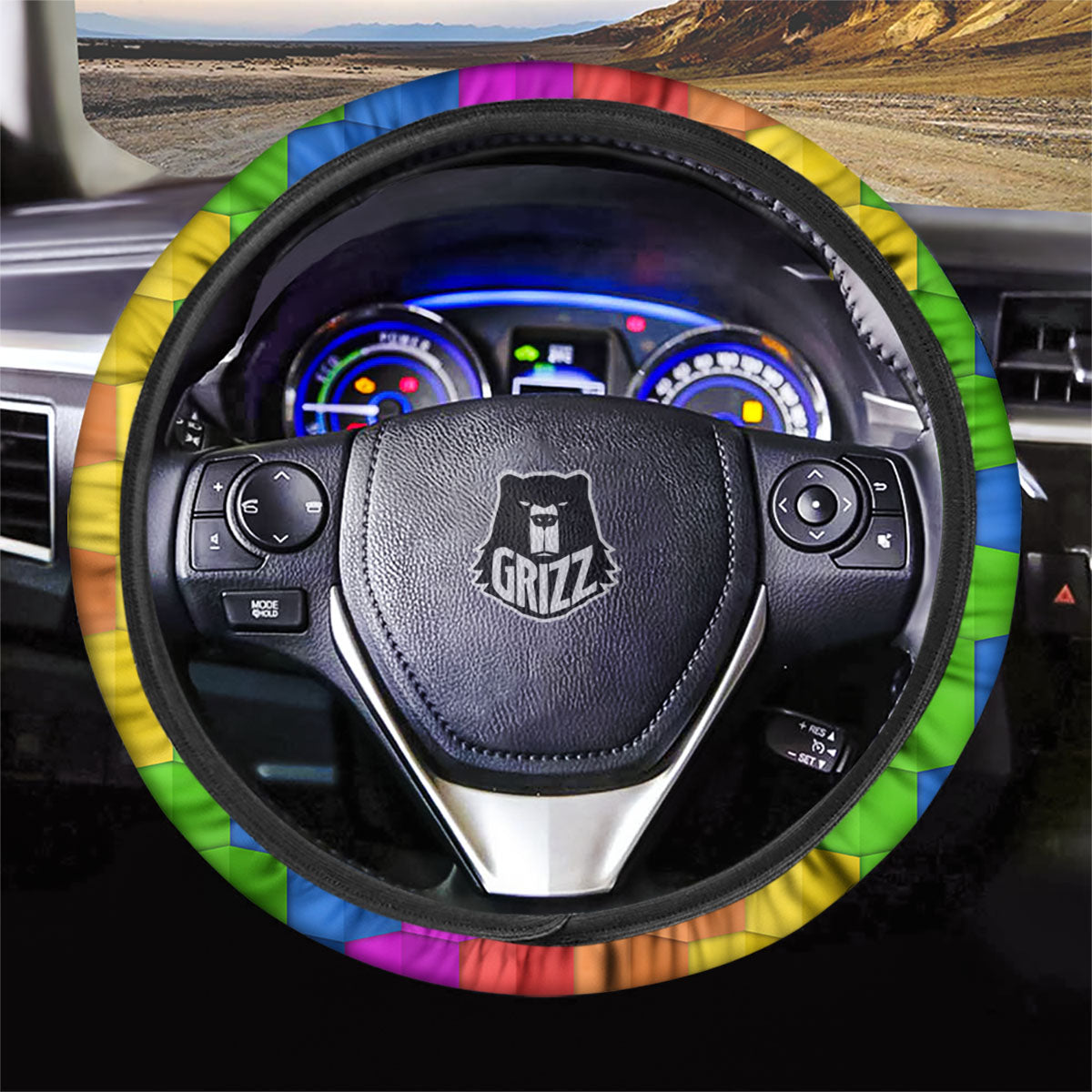 Cubes Rainbow Print Pattern Car Steering Wheel Cover-grizzshop
