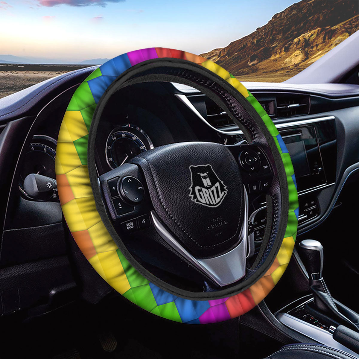 Cubes Rainbow Print Pattern Car Steering Wheel Cover-grizzshop