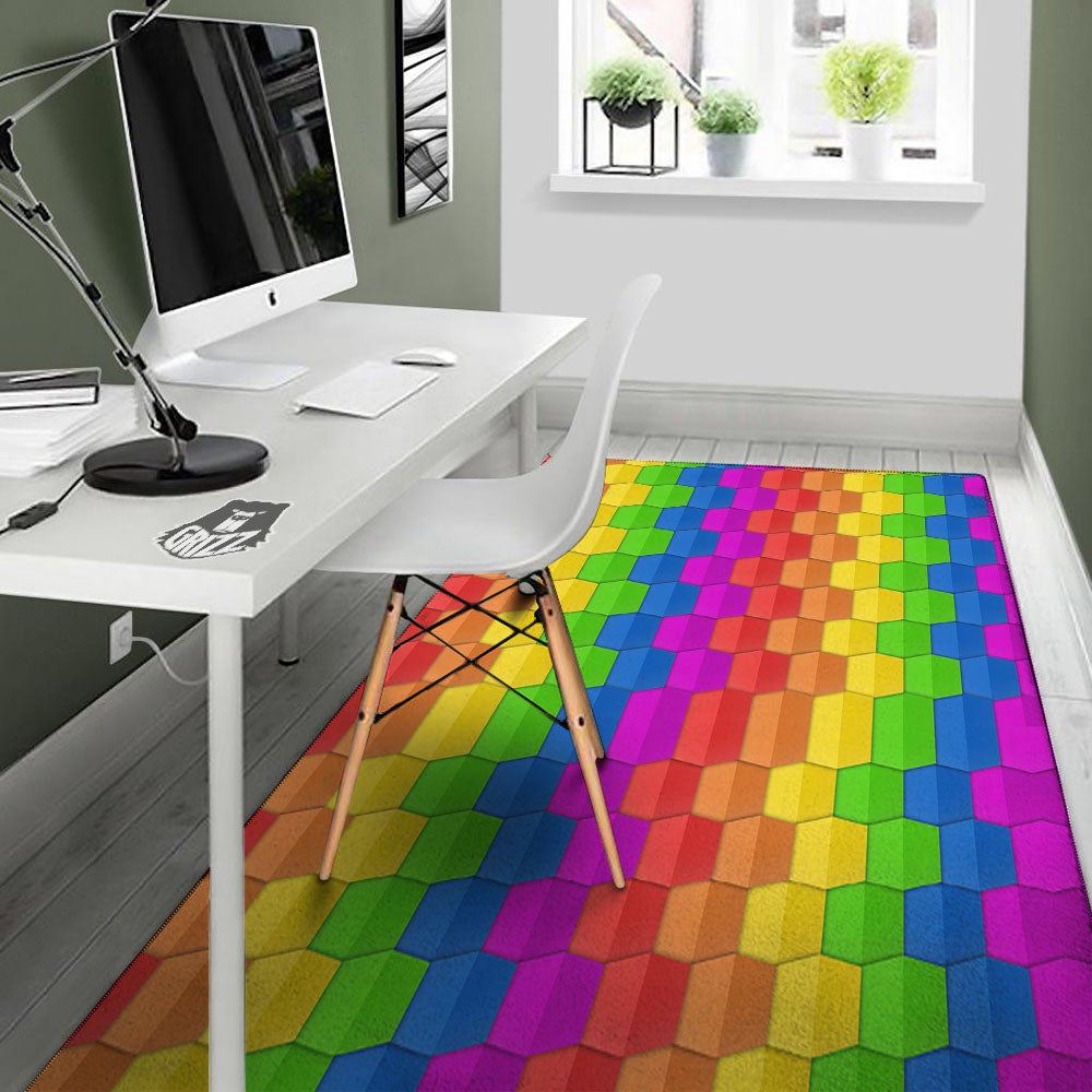Cubes Rainbow Print Pattern Floor Mat-grizzshop