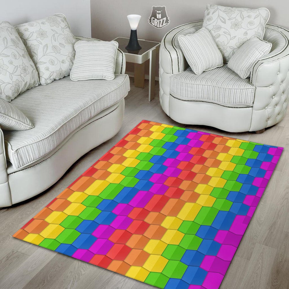 Cubes Rainbow Print Pattern Floor Mat-grizzshop