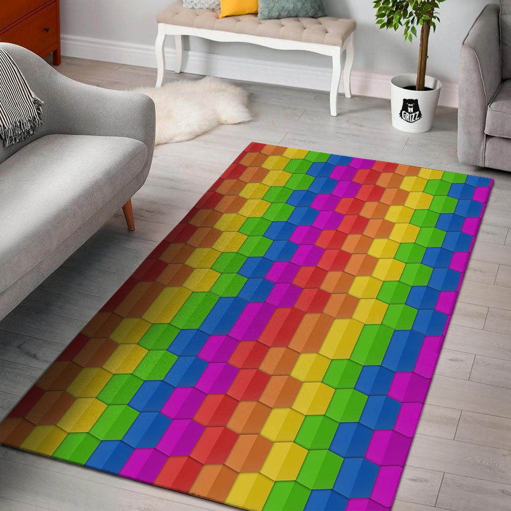 Cubes Rainbow Print Pattern Floor Mat-grizzshop