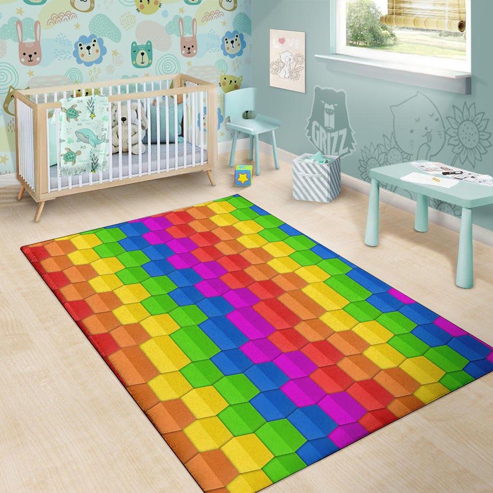 Cubes Rainbow Print Pattern Floor Mat-grizzshop