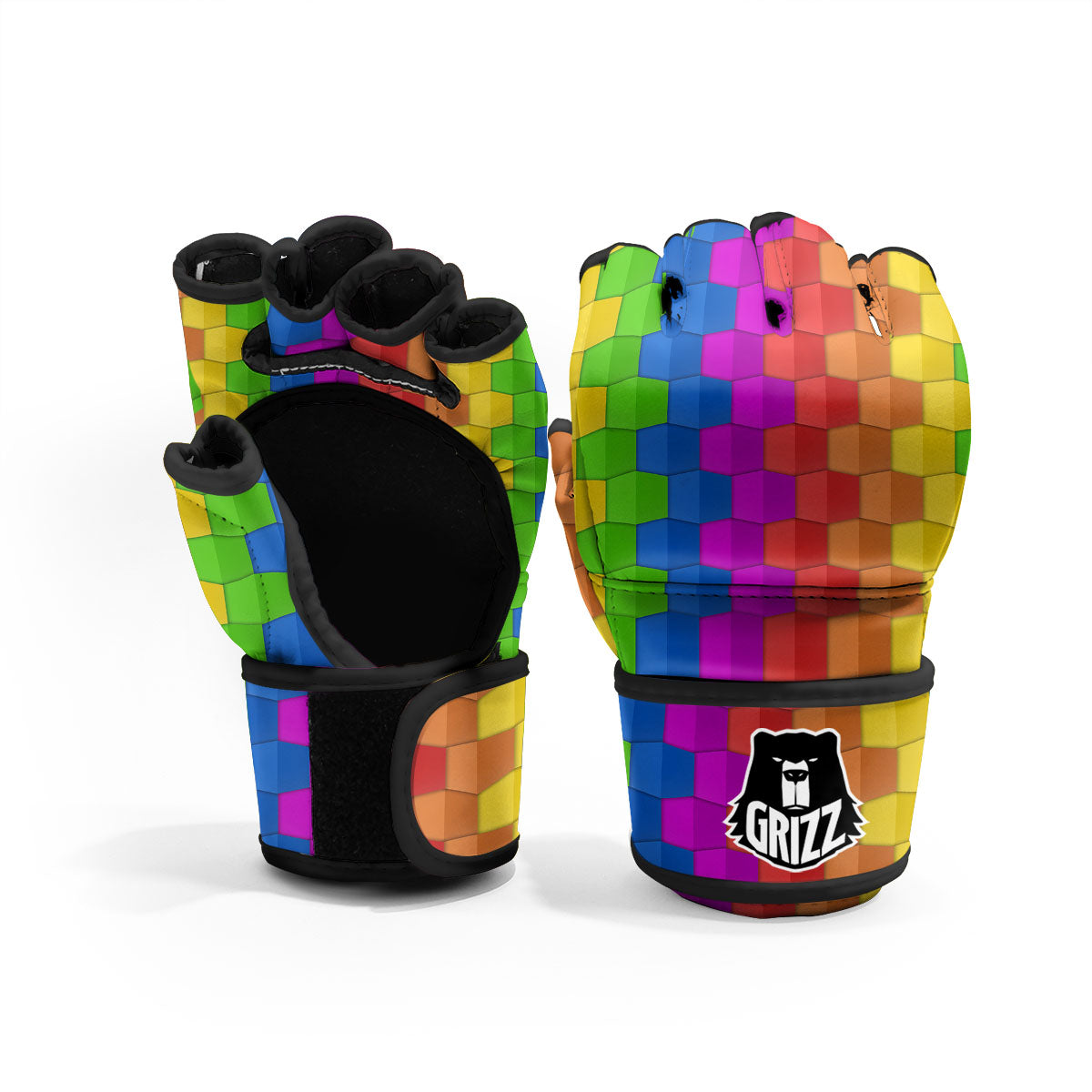 Cubes Rainbow Print Pattern MMA Gloves-grizzshop