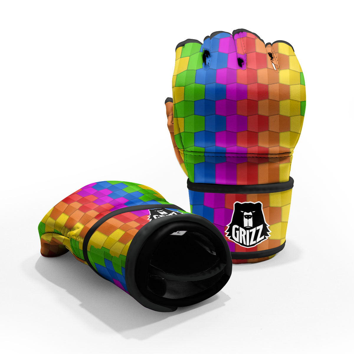Cubes Rainbow Print Pattern MMA Gloves-grizzshop