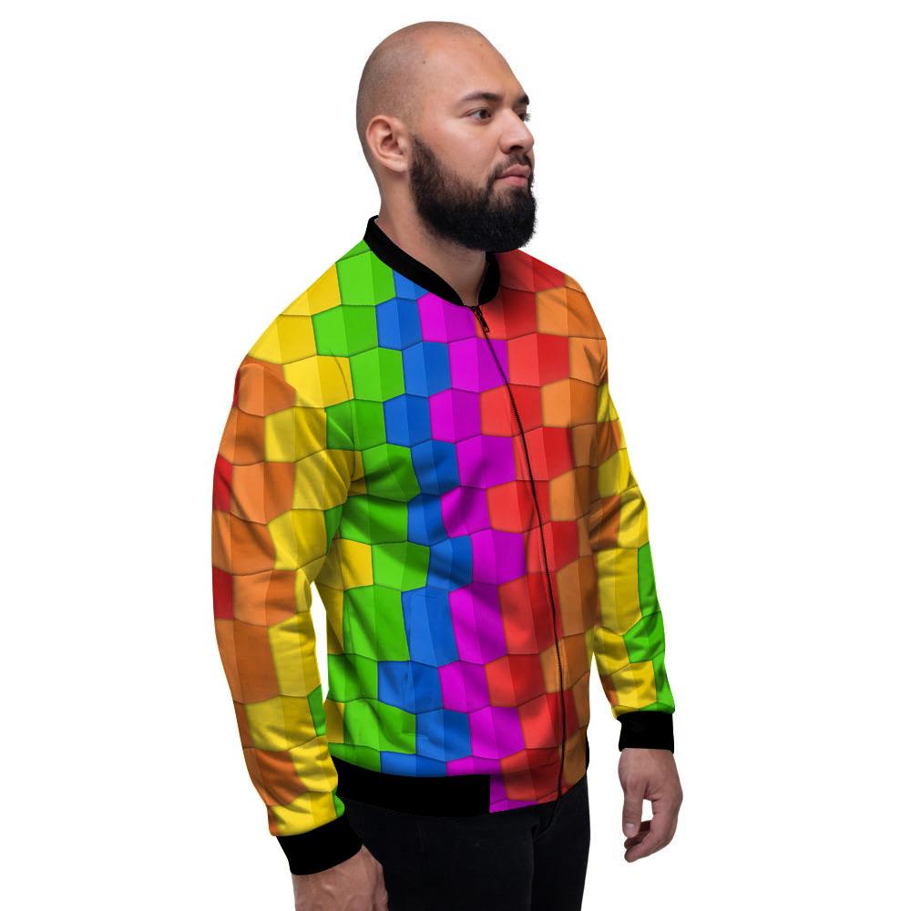 Cubes Rainbow Print Pattern Men's Bomber Jacket-grizzshop