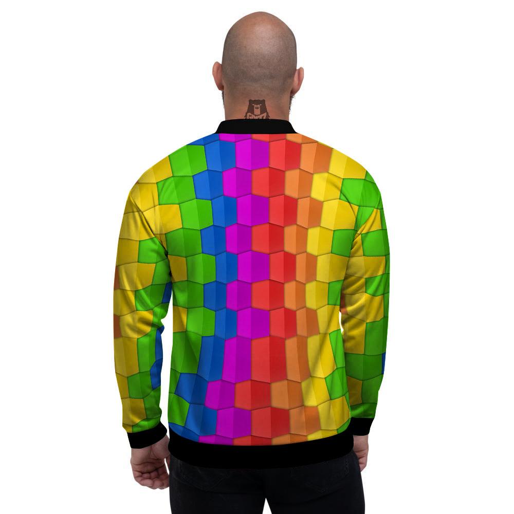 Cubes Rainbow Print Pattern Men's Bomber Jacket-grizzshop