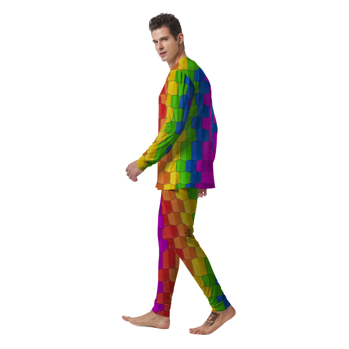 Cubes Rainbow Print Pattern Men's Pajamas-grizzshop