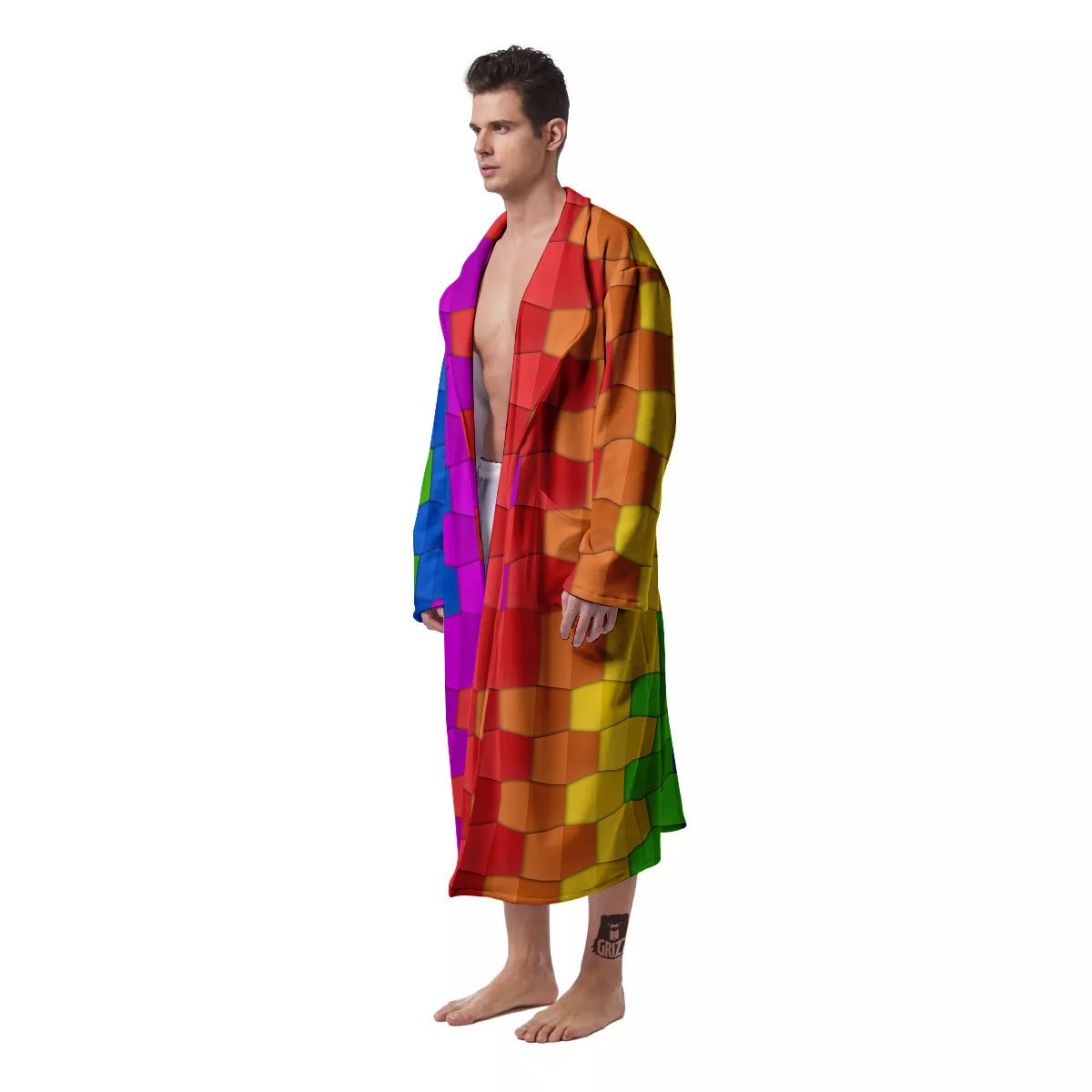 Cubes Rainbow Print Pattern Men's Robe-grizzshop