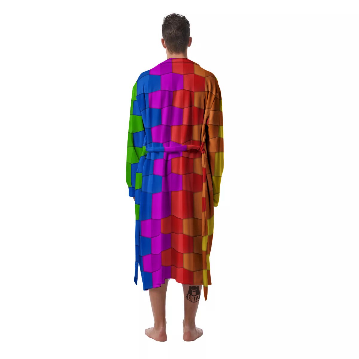 Cubes Rainbow Print Pattern Men's Robe-grizzshop