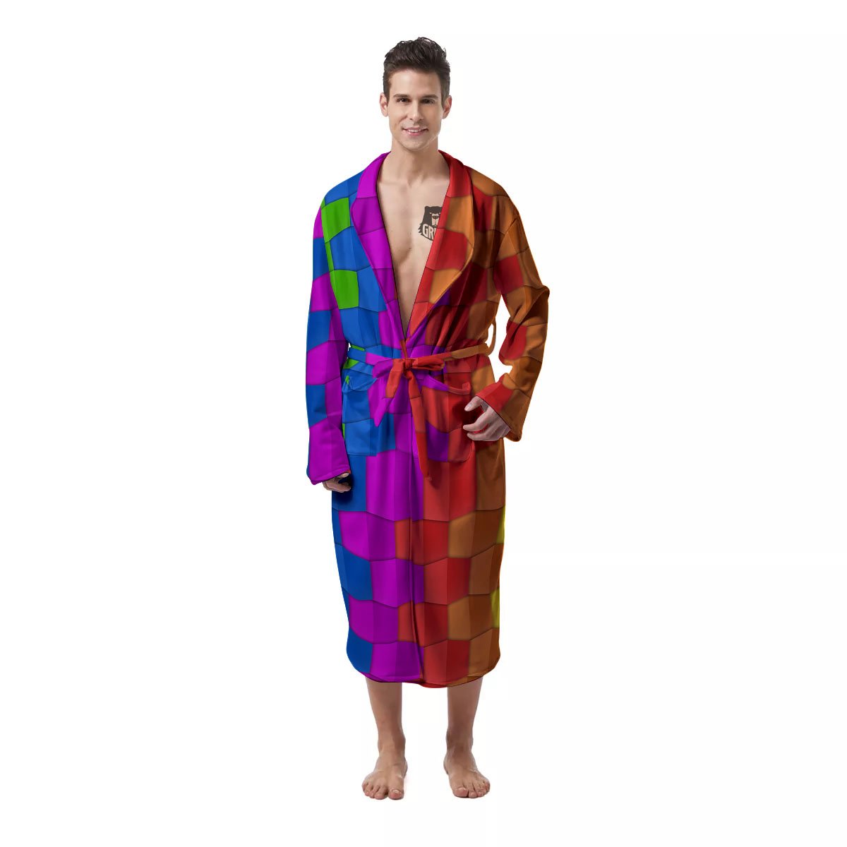 Cubes Rainbow Print Pattern Men's Robe-grizzshop