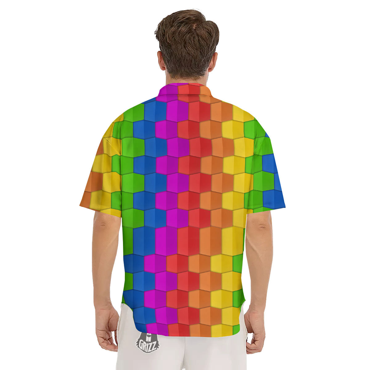 Cubes Rainbow Print Pattern Men's Short Sleeve Shirts-grizzshop