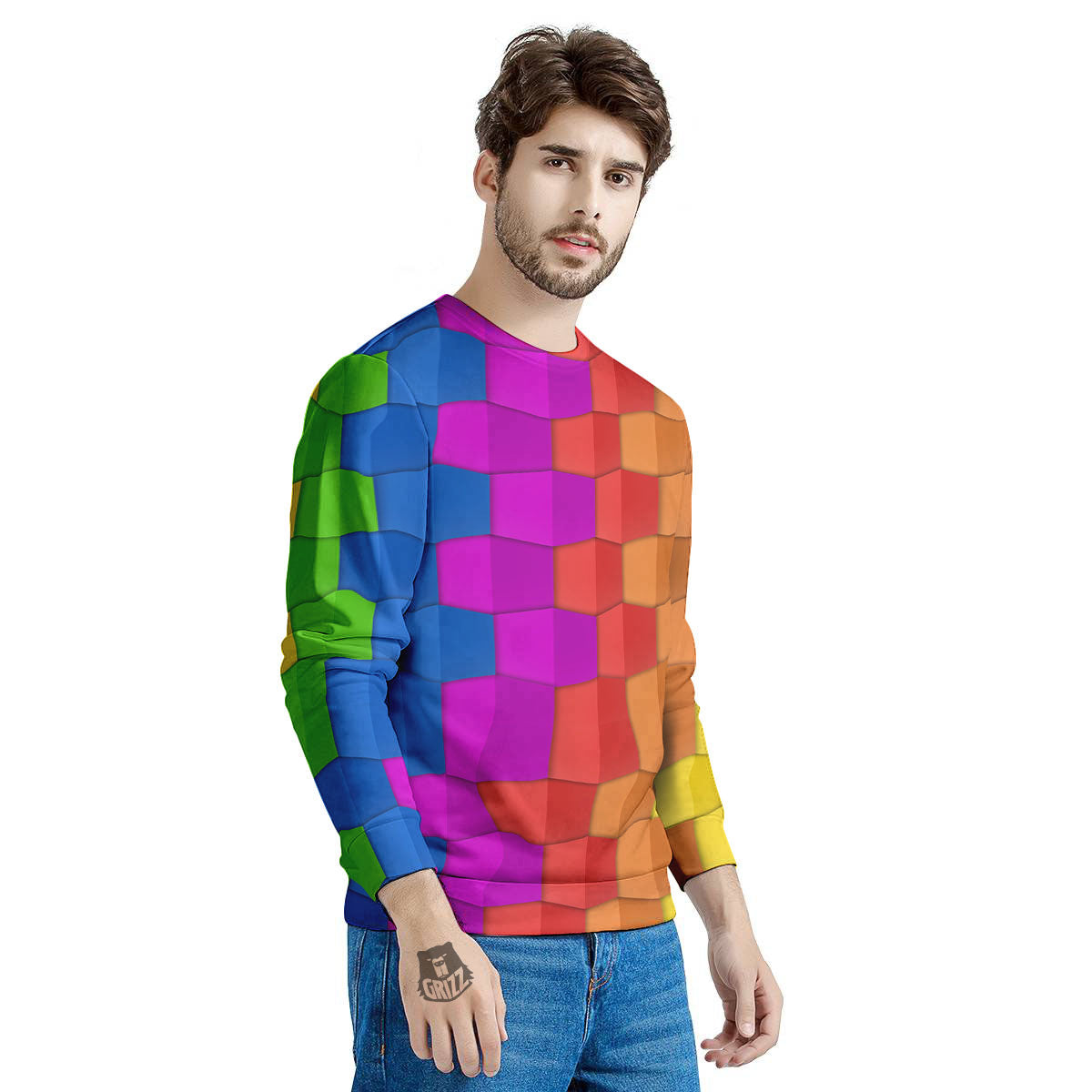 Cubes Rainbow Print Pattern Men's Sweatshirt-grizzshop