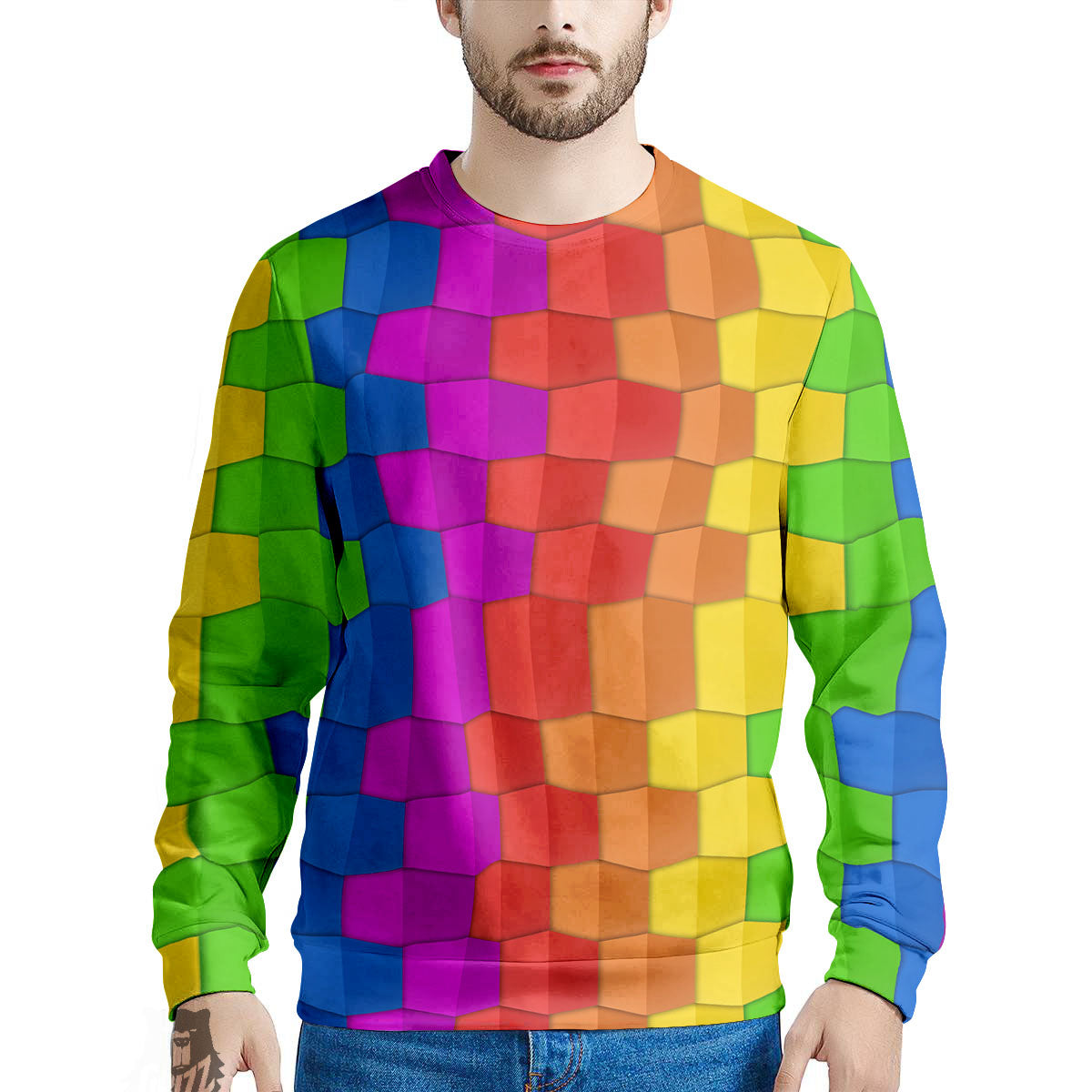 Cubes Rainbow Print Pattern Men's Sweatshirt-grizzshop
