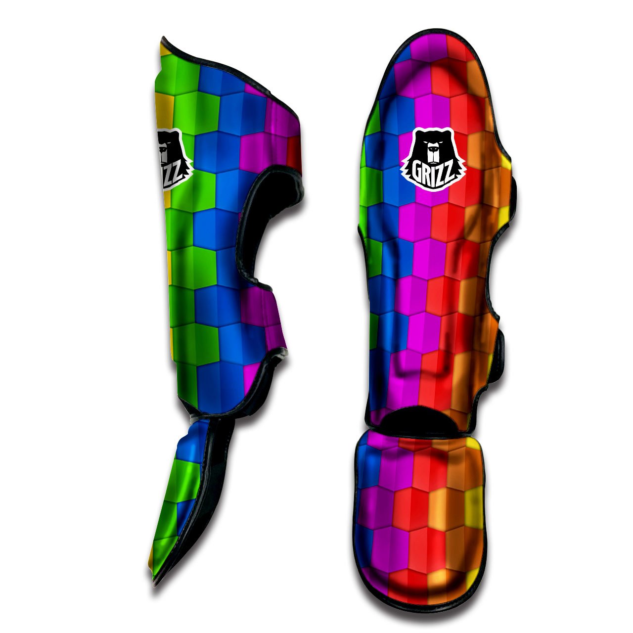 Cubes Rainbow Print Pattern Muay Thai Shin Guards-grizzshop