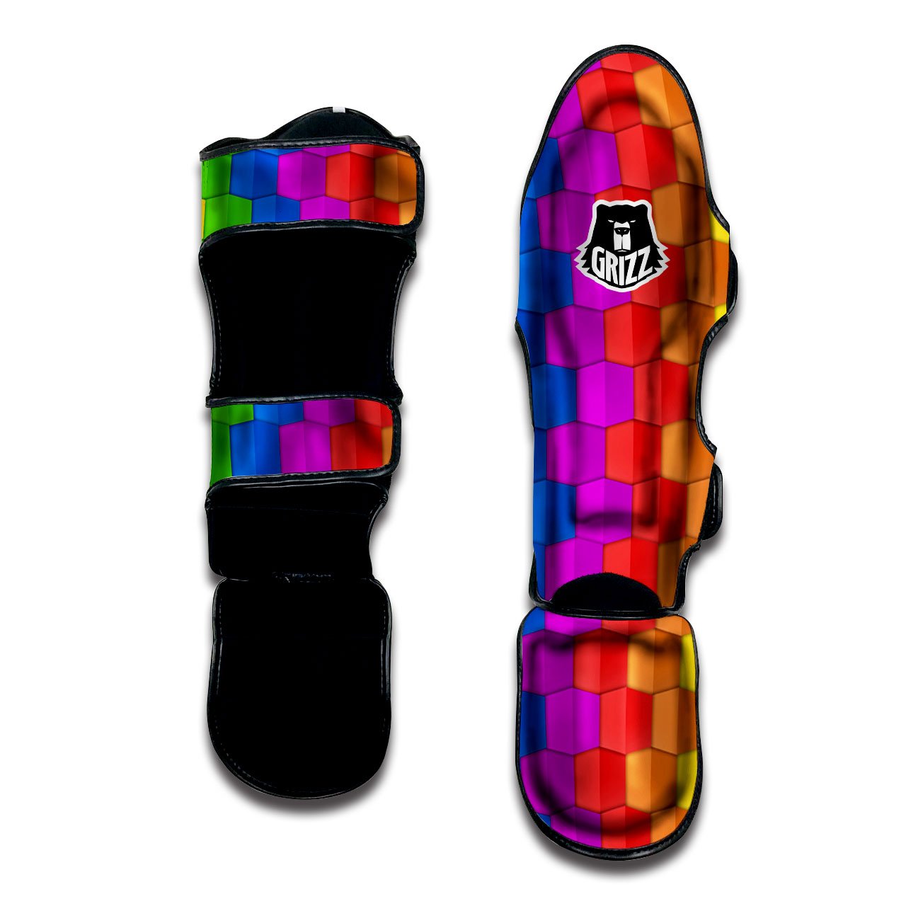 Cubes Rainbow Print Pattern Muay Thai Shin Guards-grizzshop