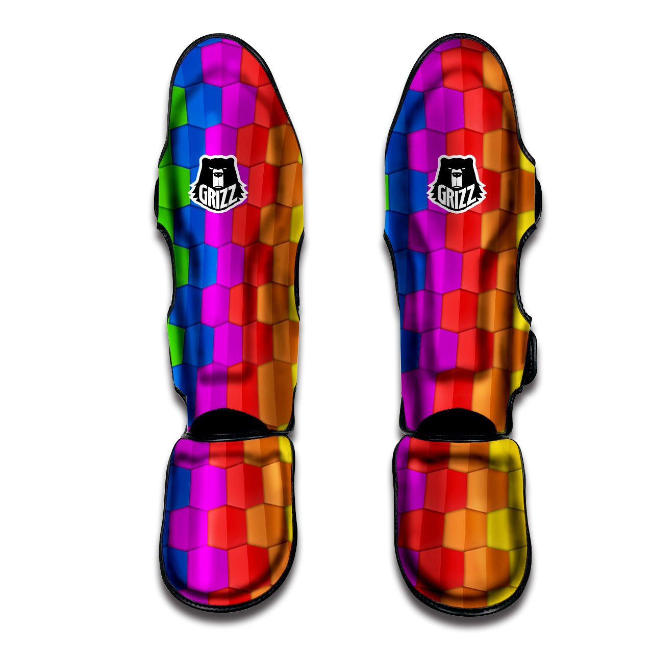 Cubes Rainbow Print Pattern Muay Thai Shin Guards-grizzshop