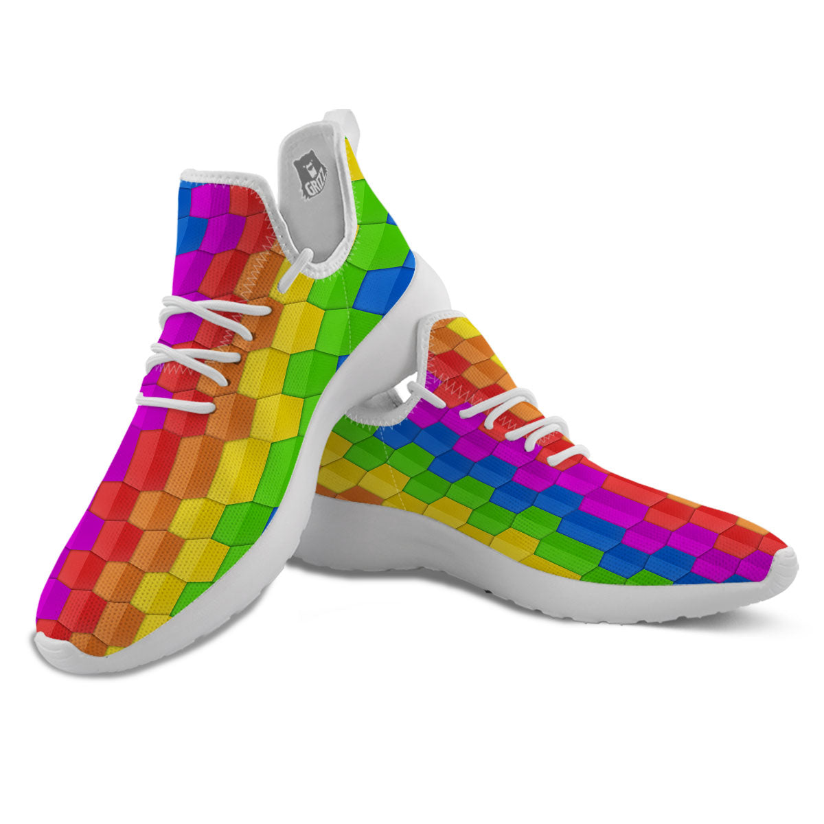 Cubes Rainbow Print Pattern White Athletic Shoes-grizzshop