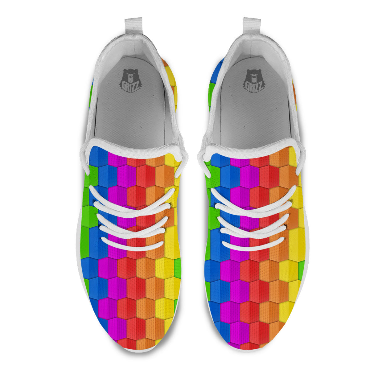 Cubes Rainbow Print Pattern White Athletic Shoes-grizzshop