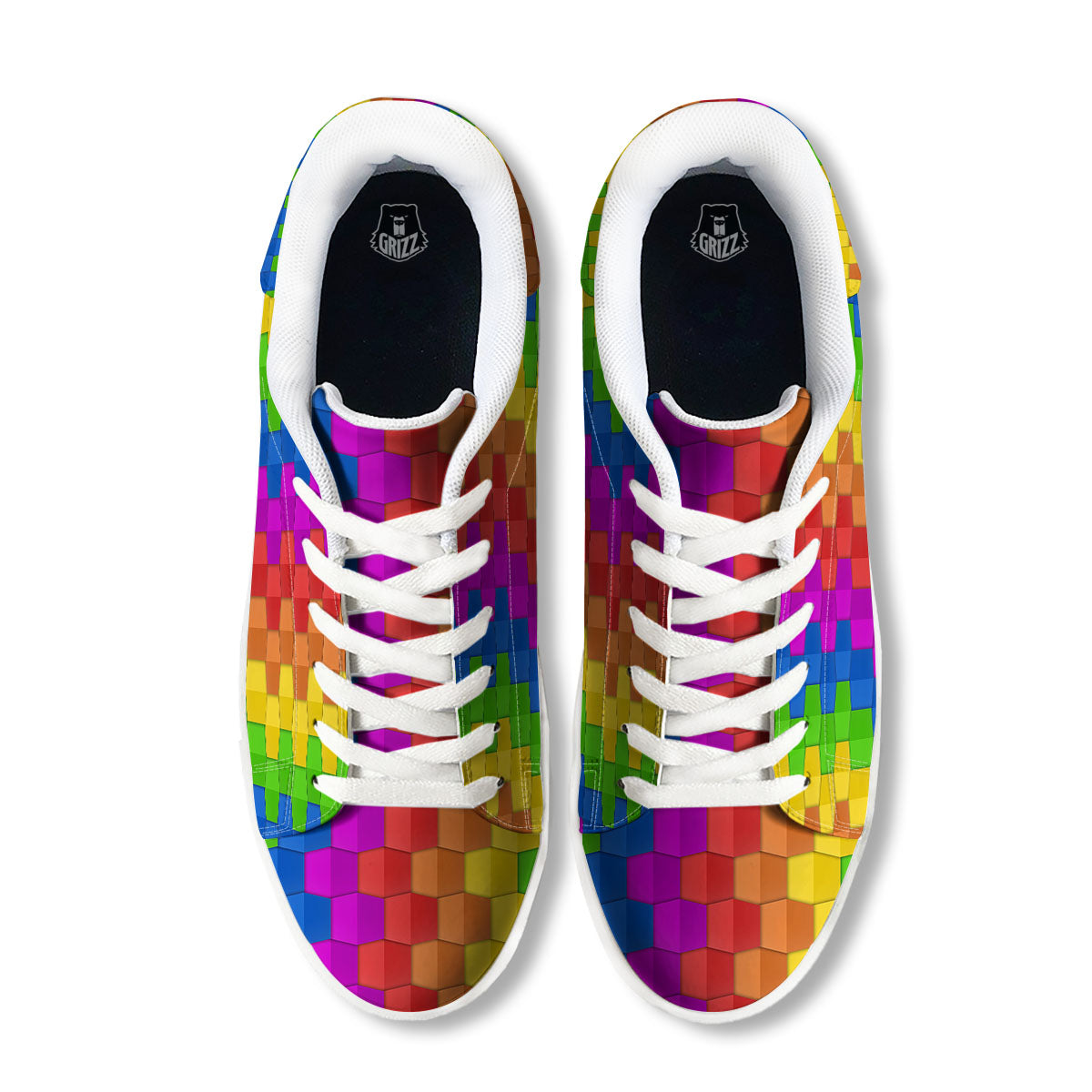 Cubes Rainbow Print Pattern White Low Top Sneakers-grizzshop