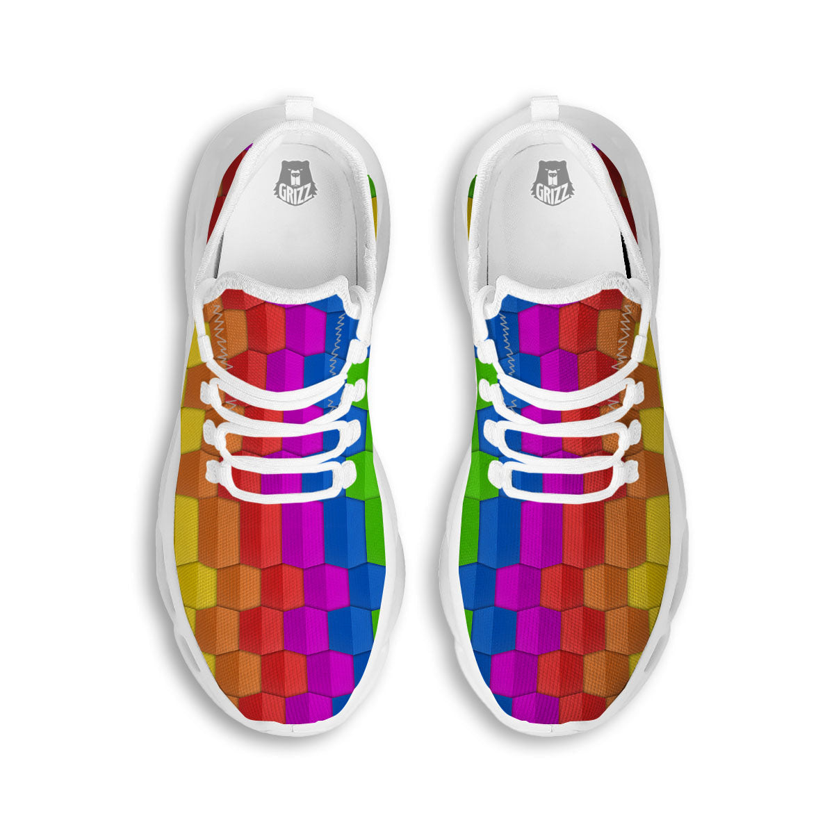 Cubes Rainbow Print Pattern White Running Shoes-grizzshop