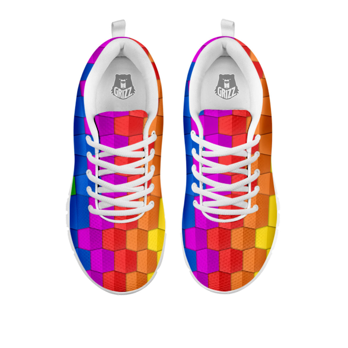 Cubes Rainbow Print Pattern White Sneaker-grizzshop