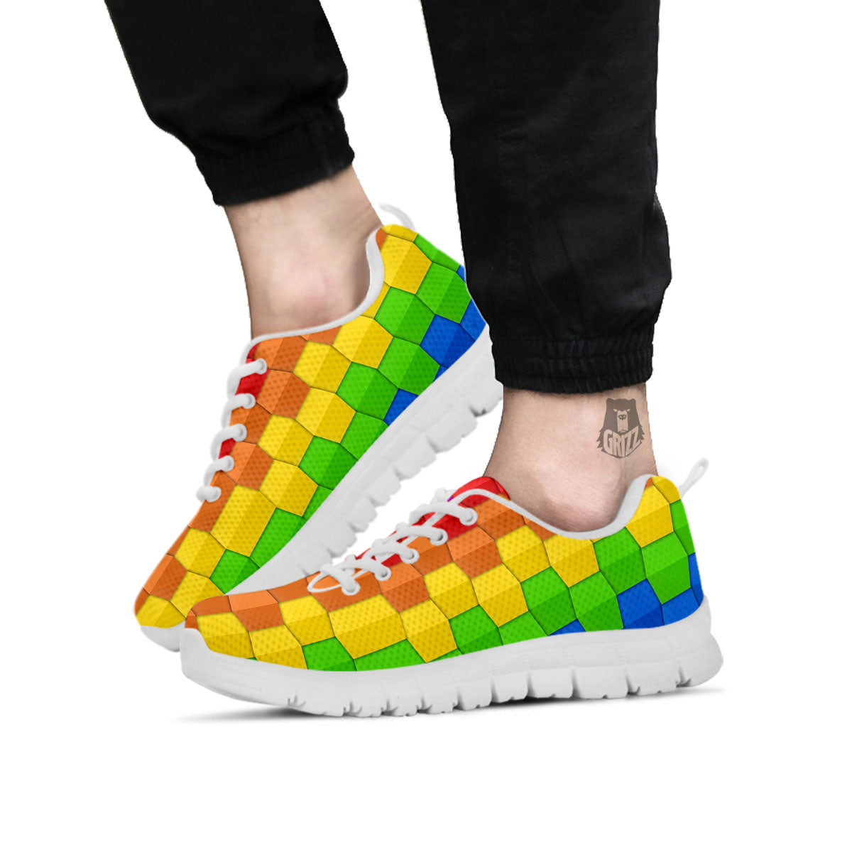 Cubes Rainbow Print Pattern White Sneaker-grizzshop