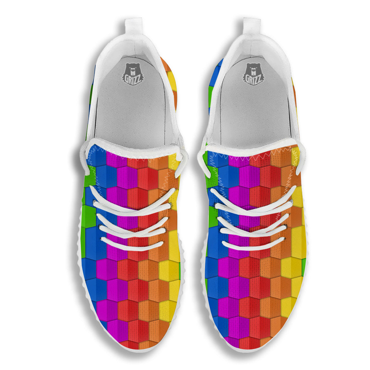 Cubes Rainbow Print Pattern White Walking Shoes-grizzshop