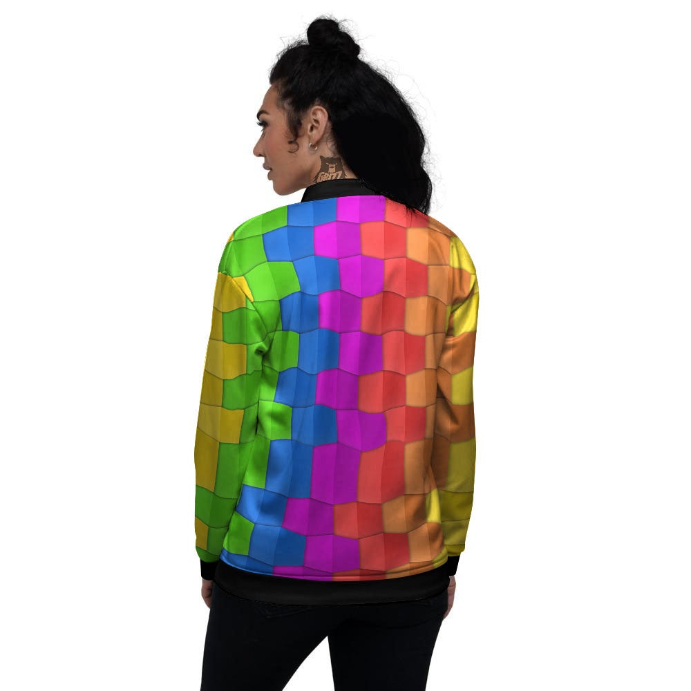 Cubes Rainbow Print Pattern Women's Bomber Jacket-grizzshop