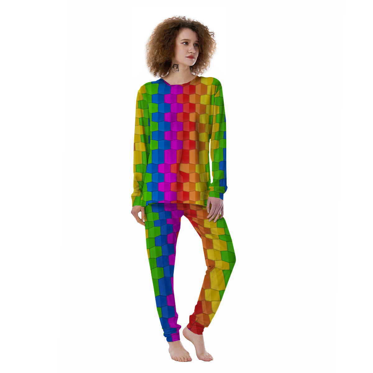 Cubes Rainbow Print Pattern Women's Pajamas-grizzshop