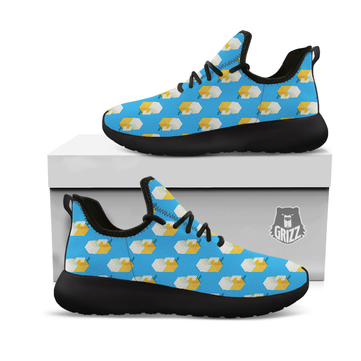 Cubic Beer Mugs On Blue Print Pattern Black Athletic Shoes-grizzshop