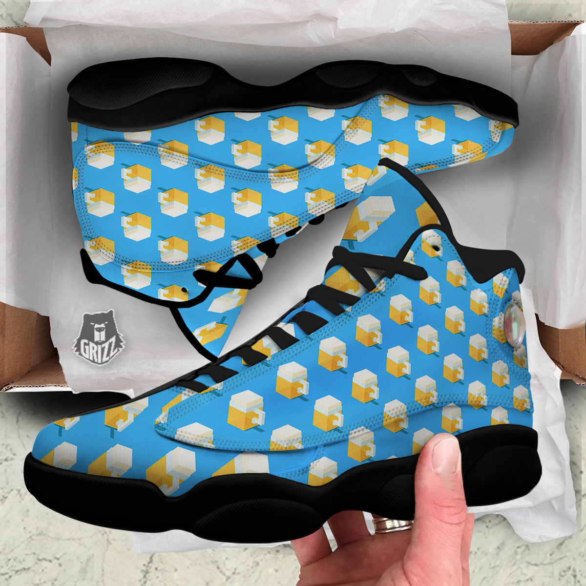 Cubic Beer Mugs On Blue Print Pattern Black Basketball Shoes-grizzshop