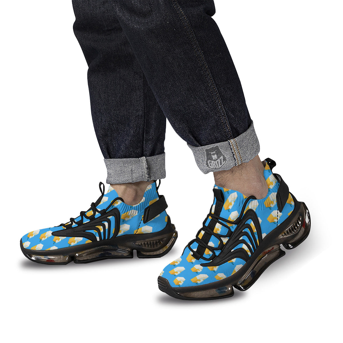 Cubic Beer Mugs On Blue Print Pattern Black Gym Shoes-grizzshop