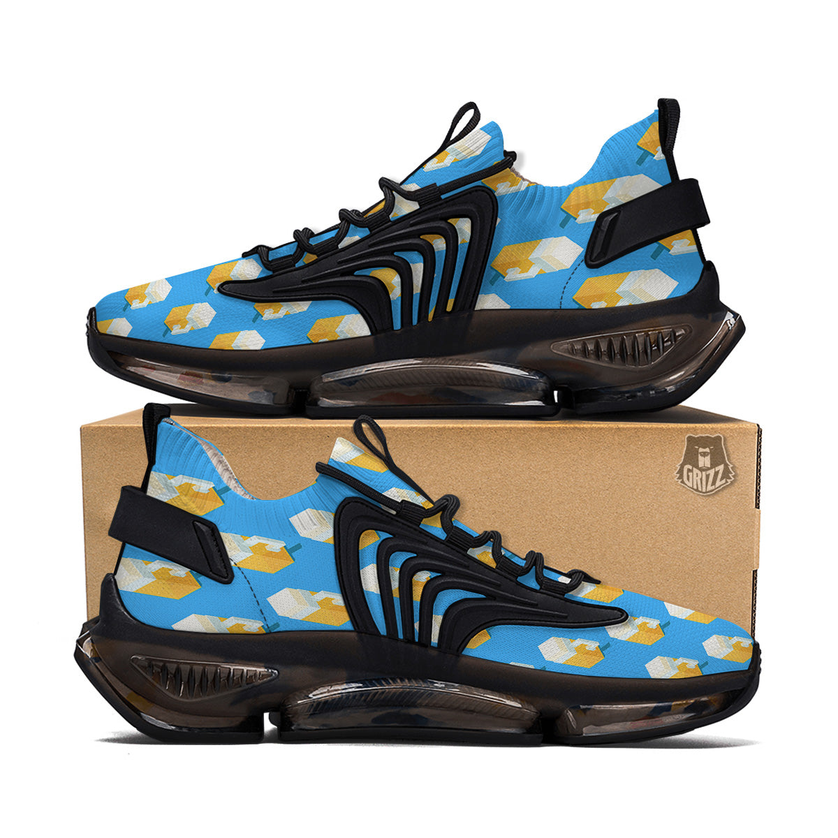 Cubic Beer Mugs On Blue Print Pattern Black Gym Shoes-grizzshop
