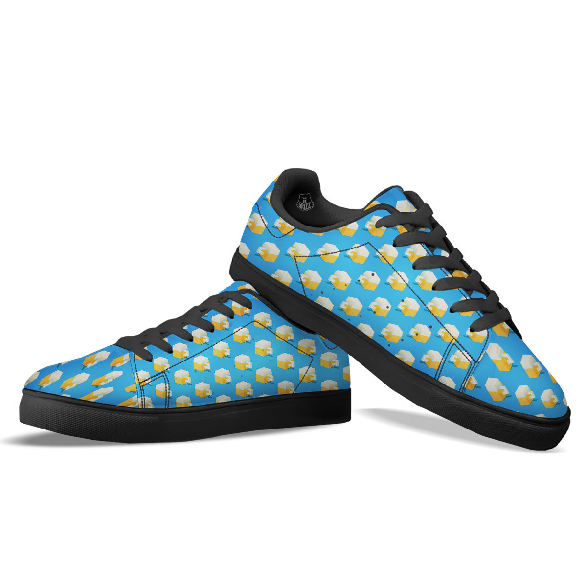 Cubic Beer Mugs On Blue Print Pattern Black Low Top Sneakers-grizzshop
