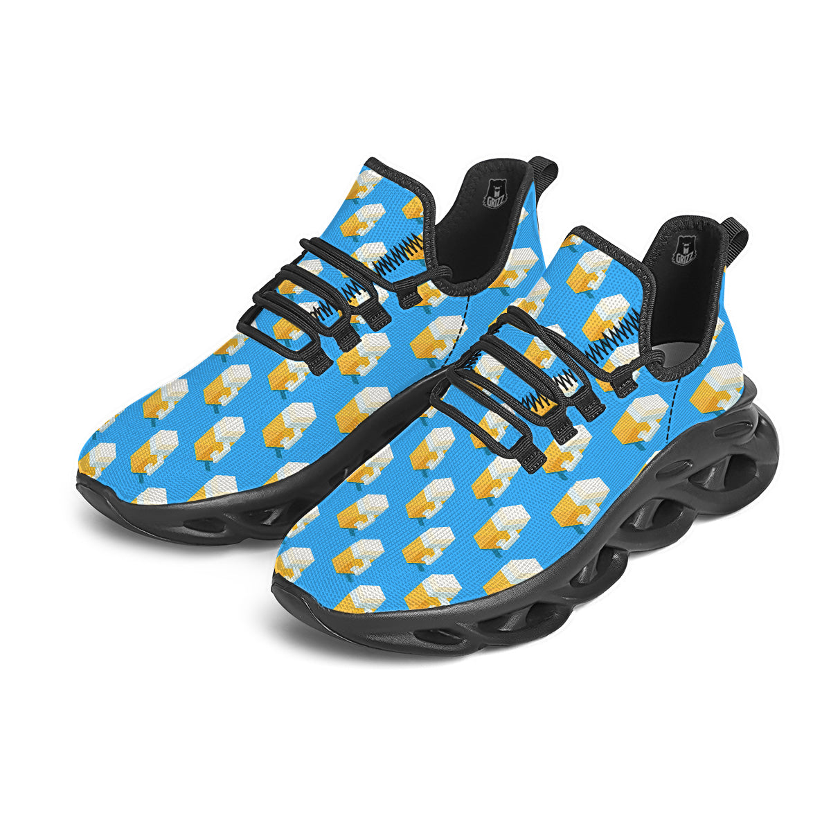 Cubic Beer Mugs On Blue Print Pattern Black Running Shoes-grizzshop